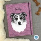 Preview: Dokumentenhülle Hund rosenholz meliert Designbeispiel Border Collie blue merle